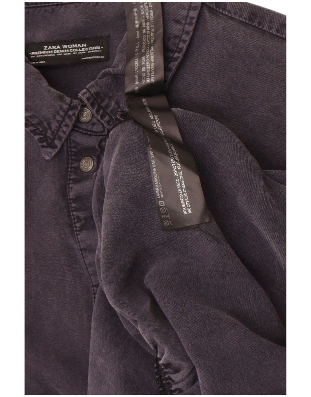 Top tunica in denim a maniche lunghe da donna Zara UK 10 piccolo Lyocell nero