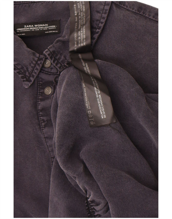 Top tunica in denim a maniche lunghe da donna Zara UK 10 piccolo Lyocell nero