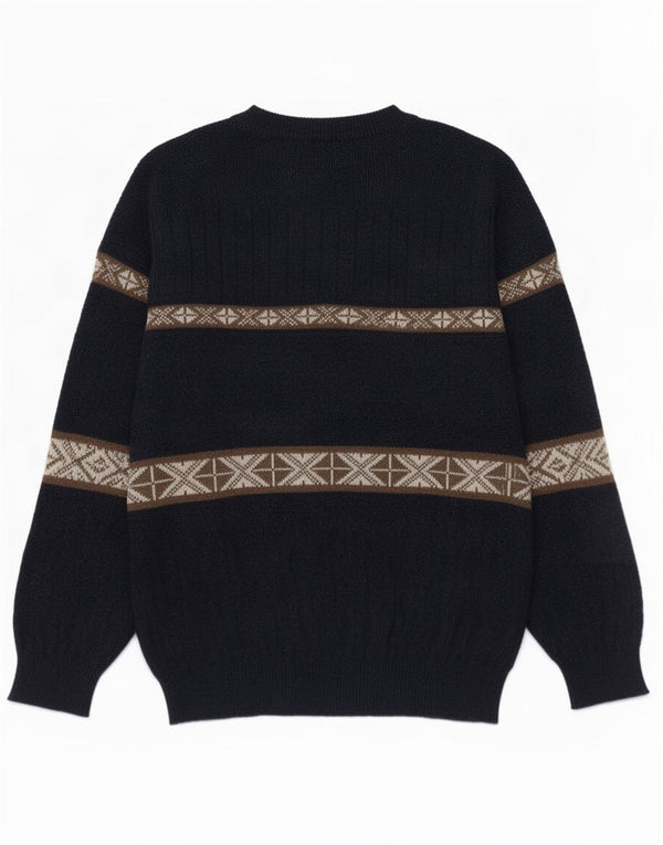 Maglione vintage da uomo con collo alto e collo alto, blu navy medio, Fair Isle