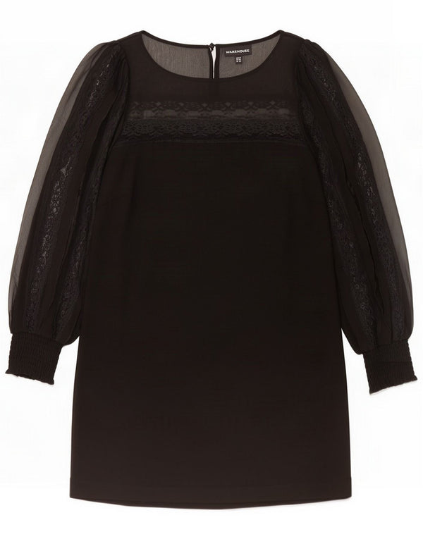 Warehouse Womens Long Sleeve Shift Dress UK 12 Medium Black Floral