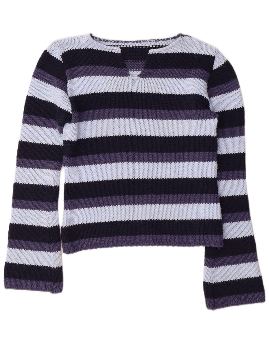 Maglione vintage da donna con scollo a V UK 12 a righe multicolori medie