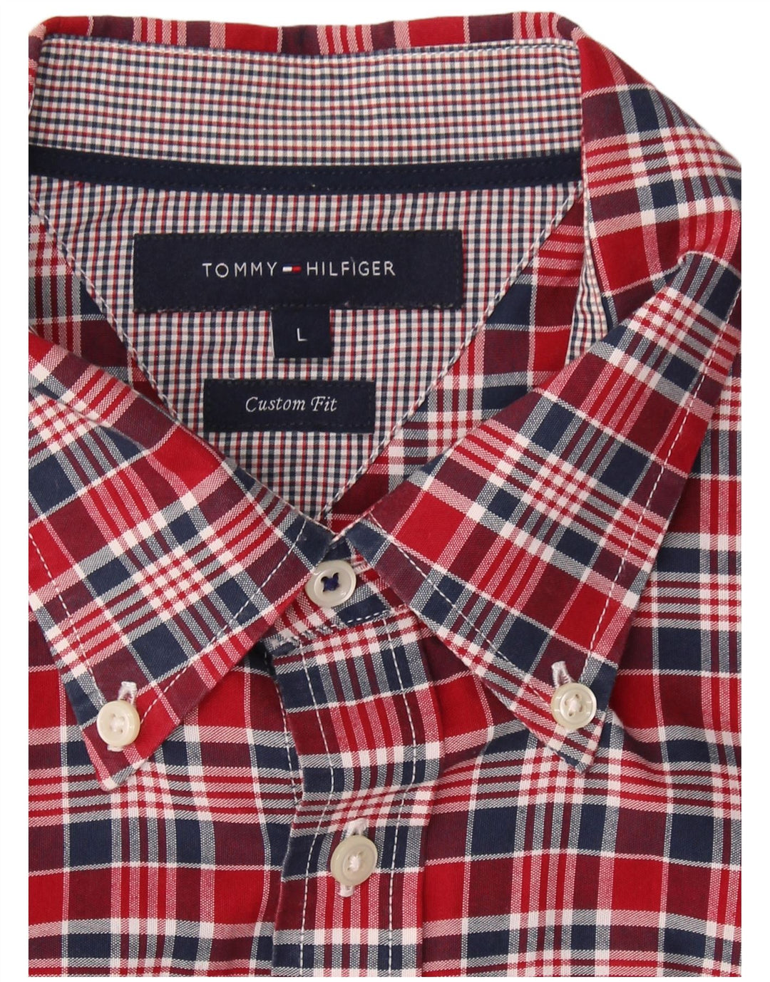 TOMMY HILFIGER Mens Custom Fit Shirt Large Red Check Cotton