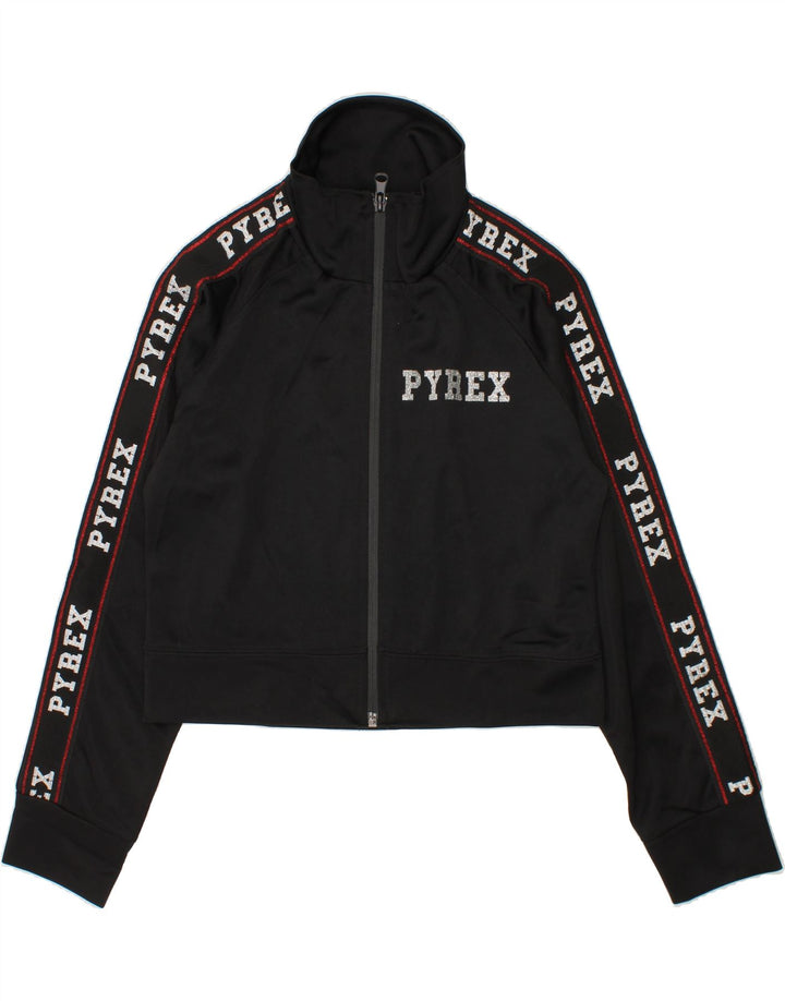 PYREX Girls Graphic Tracksuit Top Jacket 4-5 Years  Small Black Polyester Vintage Pyrex and Second-Hand Pyrex from Messina Hembry 