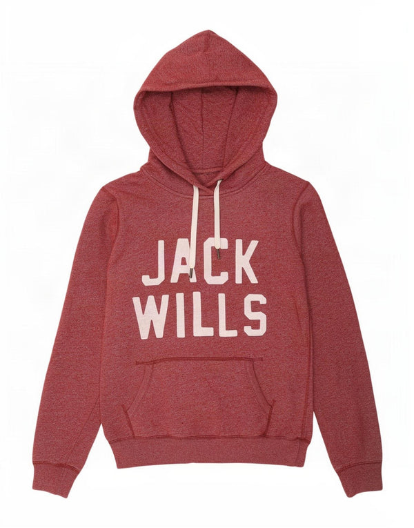 Maglione con cappuccio grafico da donna Jack Wills UK 10 piccolo cotone screziato bordeaux