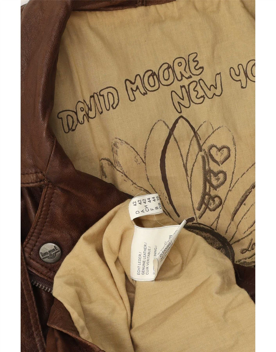Giacca da motociclista in pelle da donna David Moore UK 16 grande marrone