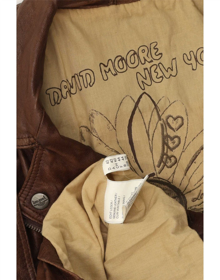 Giacca da motociclista in pelle da donna David Moore UK 16 grande marrone
