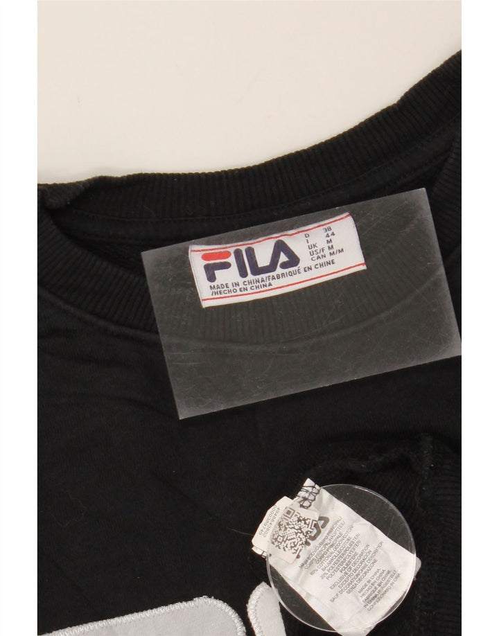 FILA Womens Graphic Sweatshirt Jumper UK 14 Medium Black Cotton Vintage Fila and Second-Hand Fila from Messina Hembry 