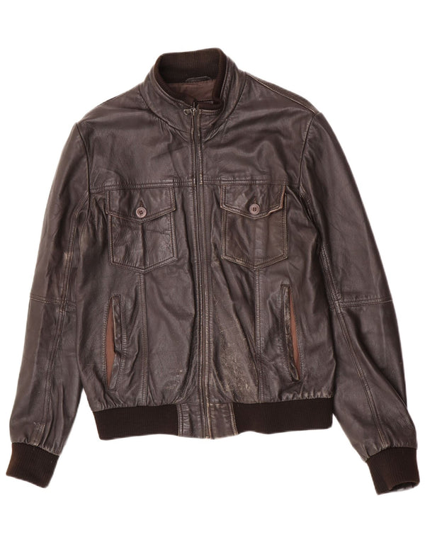 Zara Mens Leather Bomber Jacket UK 42 XL Brown Sheepskin
