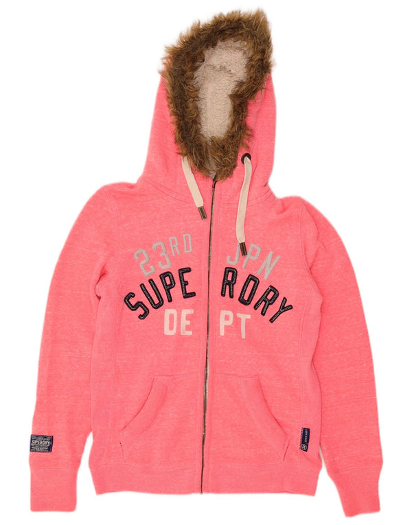Felpa con cappuccio e zip grafica da donna Superdry UK 14 rosa medio chiazzato