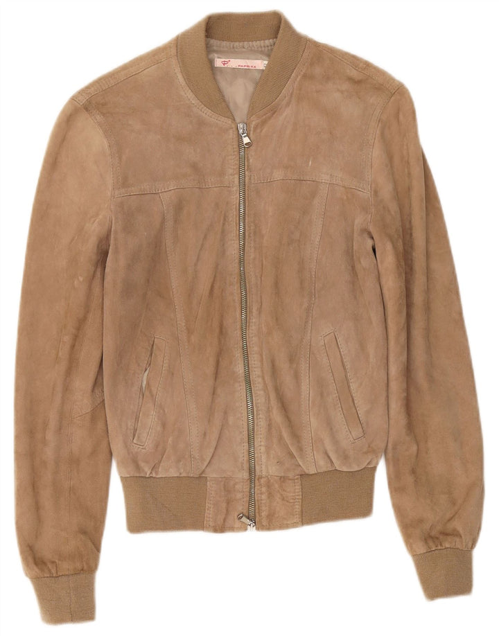 Bomber vintage da donna in pelle scamosciata IT 42 in pelle beige medio