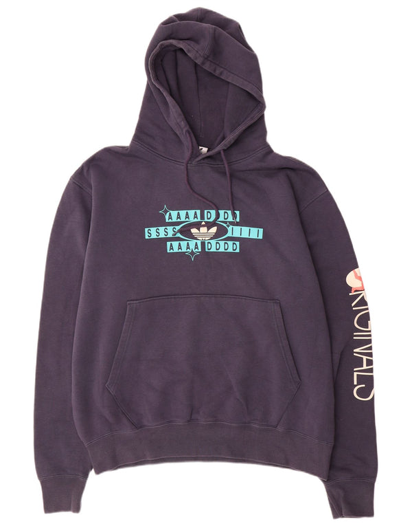 Maglione con cappuccio grafico da uomo ADIDAS grande in cotone blu navy