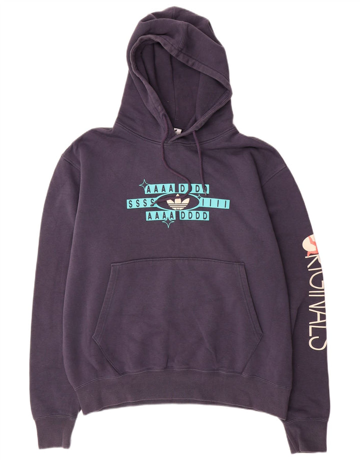 Maglione con cappuccio grafico da uomo ADIDAS grande in cotone blu navy