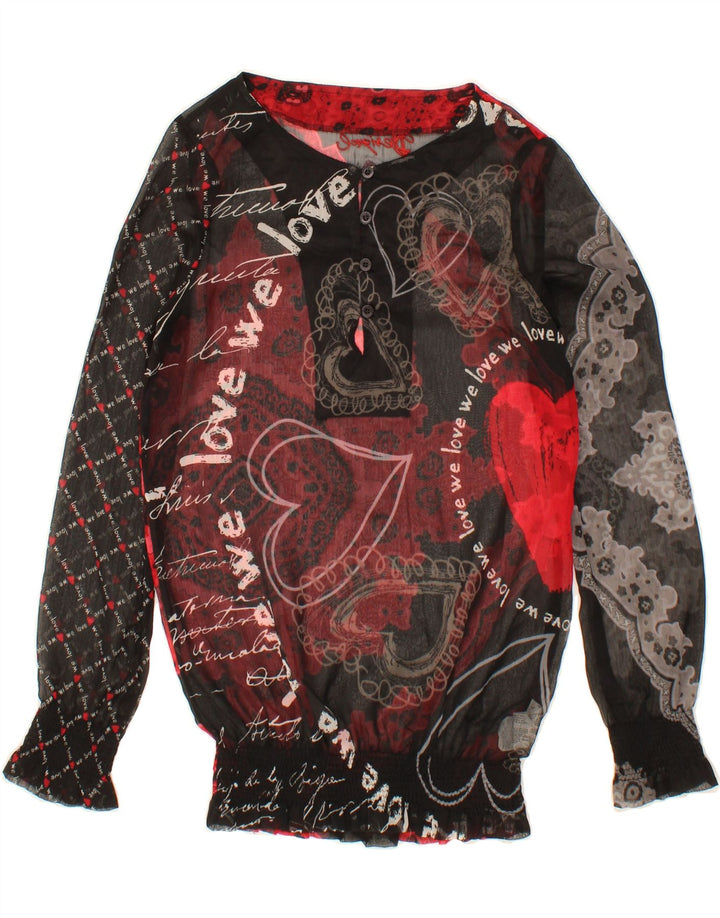 DESIGUAL Womens Abstract Pattern See Through Blouse Top UK 10 Small Black Vintage Desigual and Second-Hand Desigual from Messina Hembry 