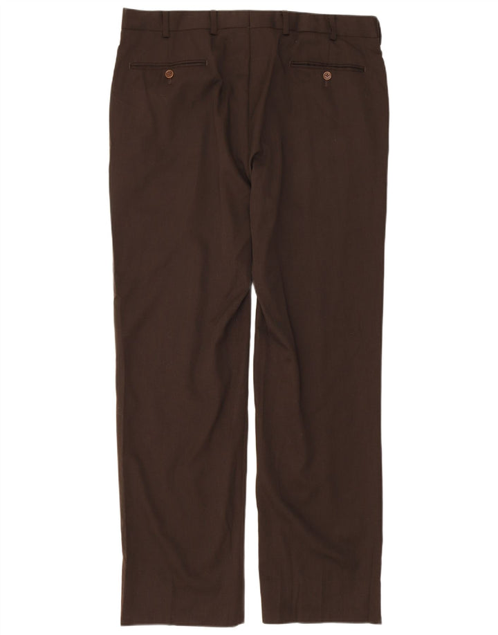 BROOKS BROTHERS Pantaloni da abito dritti Madison da uomo W38 L32 Lana marrone