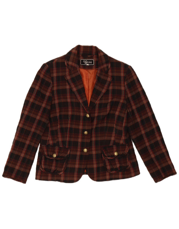 Giacca blazer vintage da donna a 3 bottoni EU 40 Poliestere a quadri marrone medio