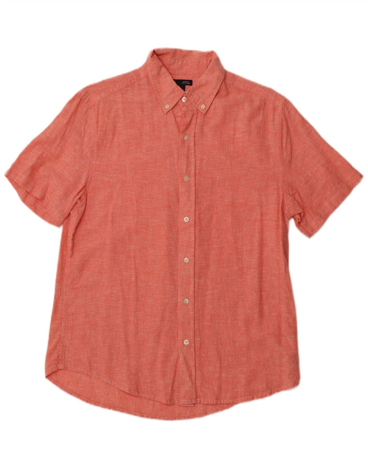 Camicia Gap da uomo a maniche corte vestibilità classica piccola in lino arancione