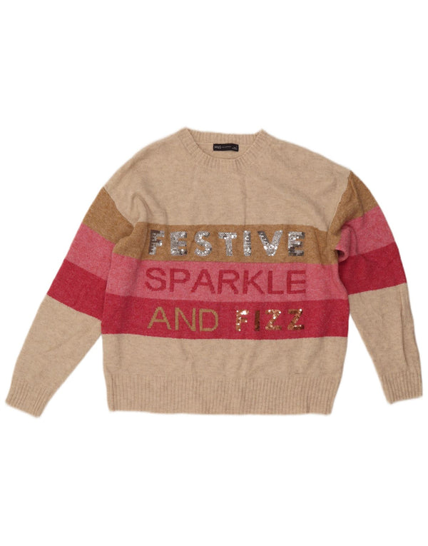 MARKS & SPENCER Maglione girocollo da donna UK 14 Beige medio