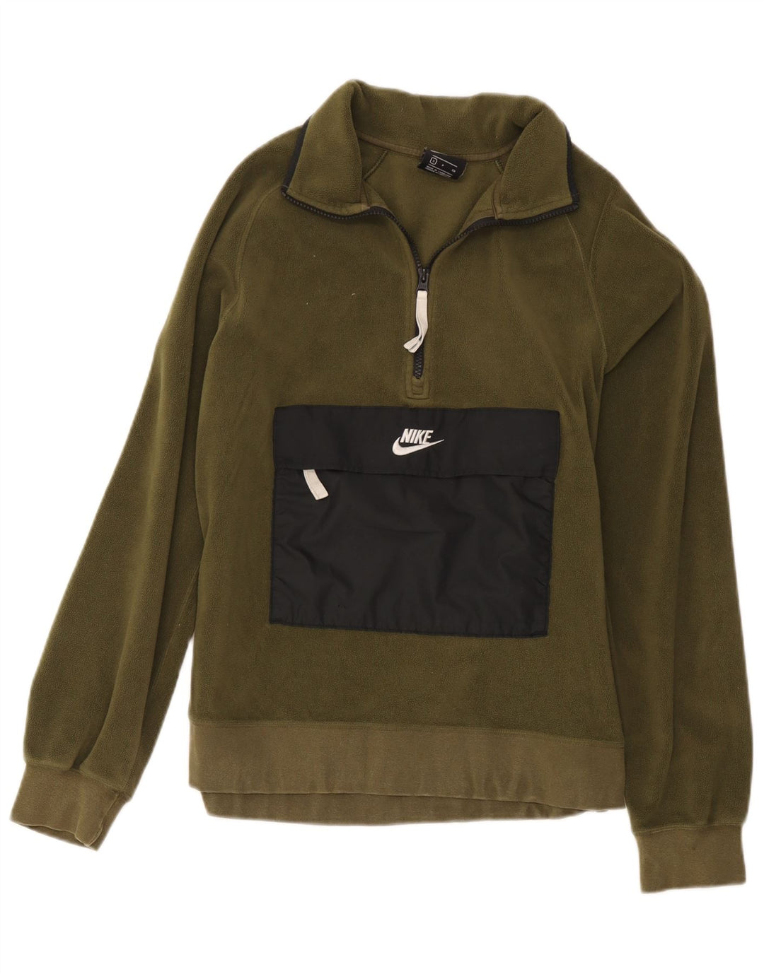 Maglione in pile da donna Nike con collo e zip UK 10 piccolo poliestere color block kaki