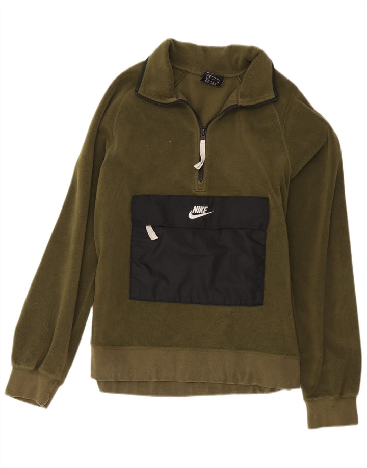 Maglione in pile da donna Nike con collo e zip UK 10 piccolo poliestere color block kaki