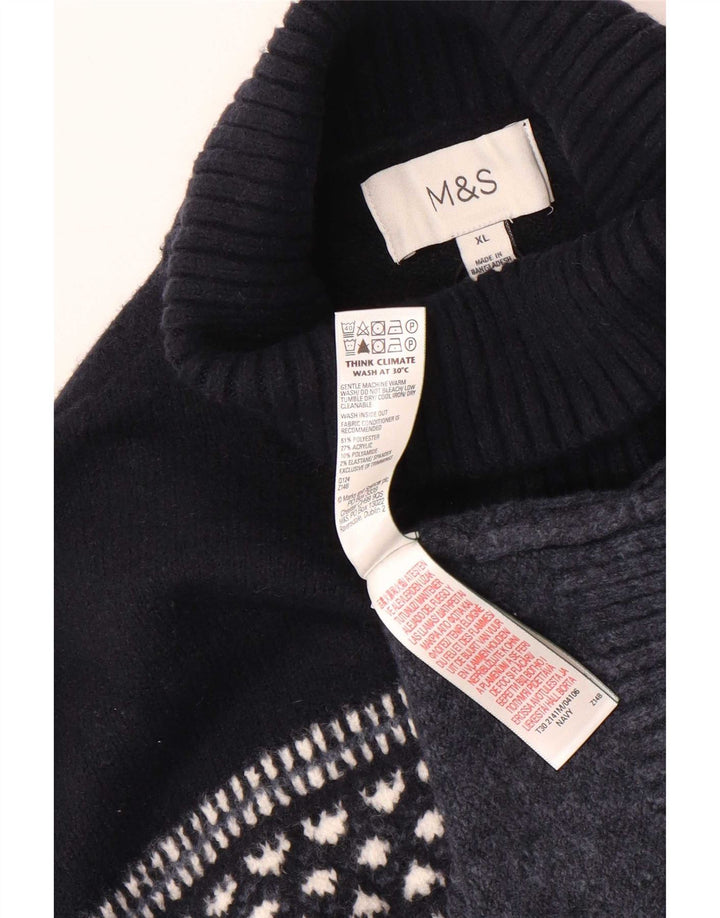 Maglione maglione a collo alto da uomo Marks & Spencer XL blu navy geometrico