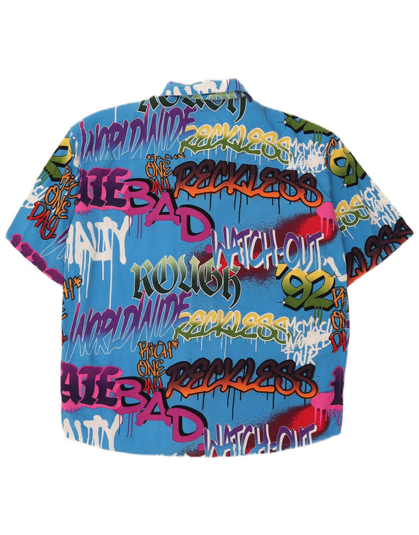 Camicia a maniche corte grafica oversize da uomo VINTAGE piccolo blocco di colore blu