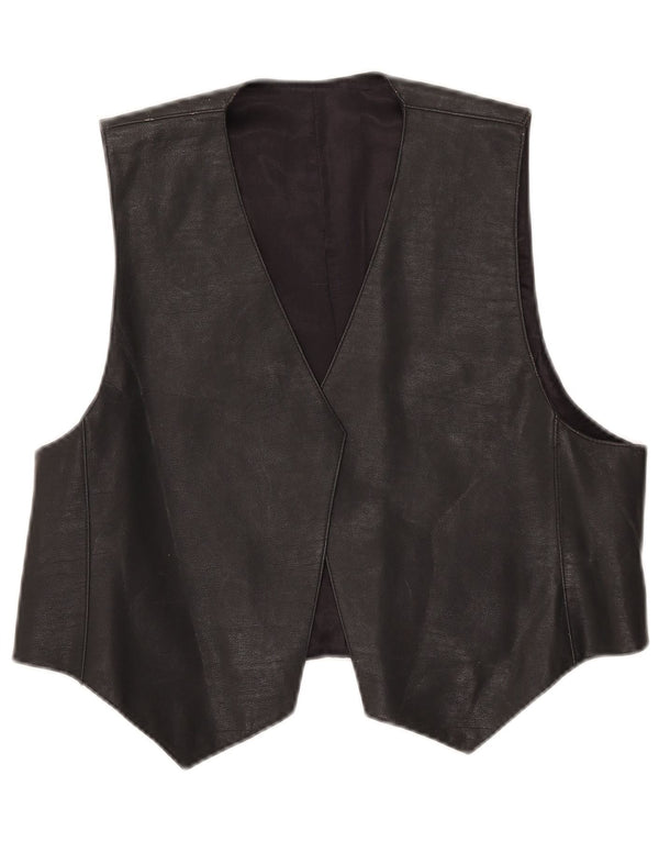 Vintage Womens Leather Waistcoat UK 12 Medium Black