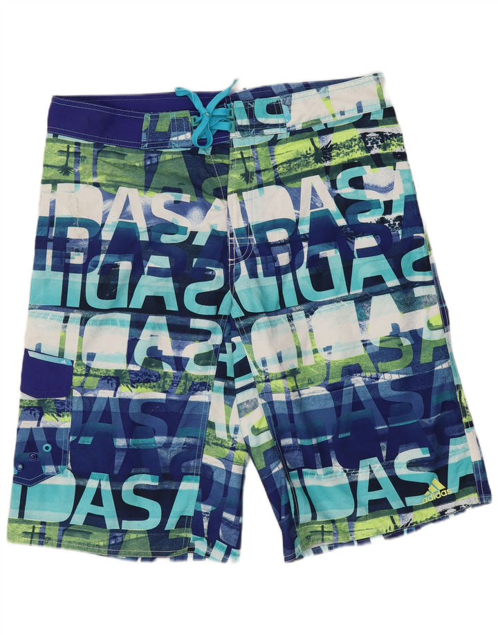 Pantaloncini da bagno Adidas da uomo con motivo grafico astratto, grandi in poliestere blu
