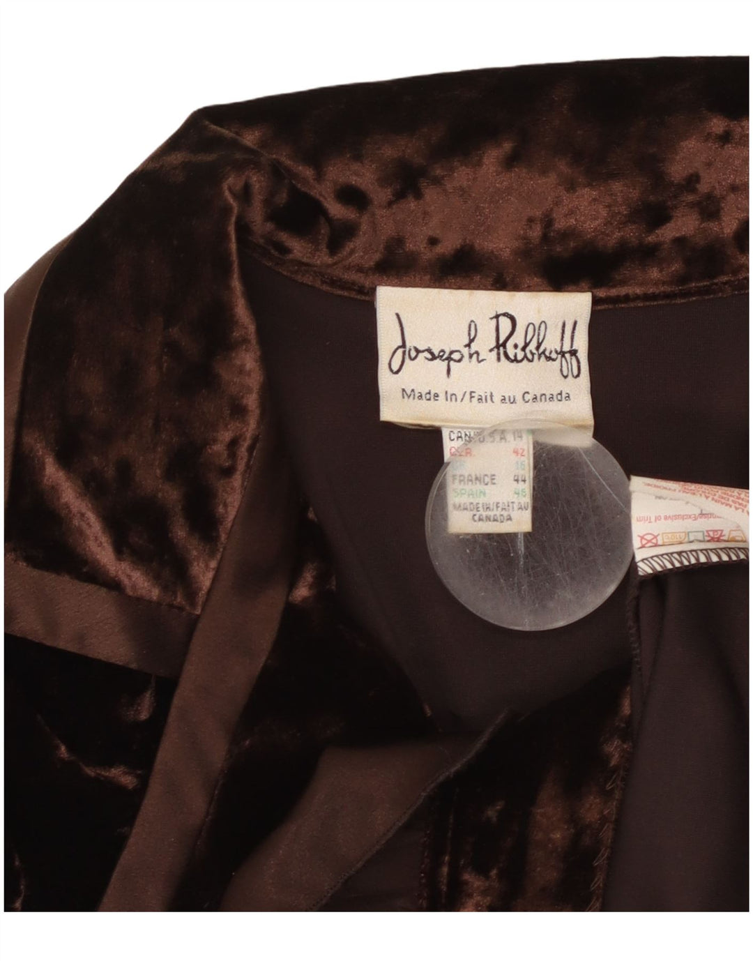 JOSEPH RIBKOFF Camicetta camicia in velluto da donna UK 16 Large Marrone Poliestere