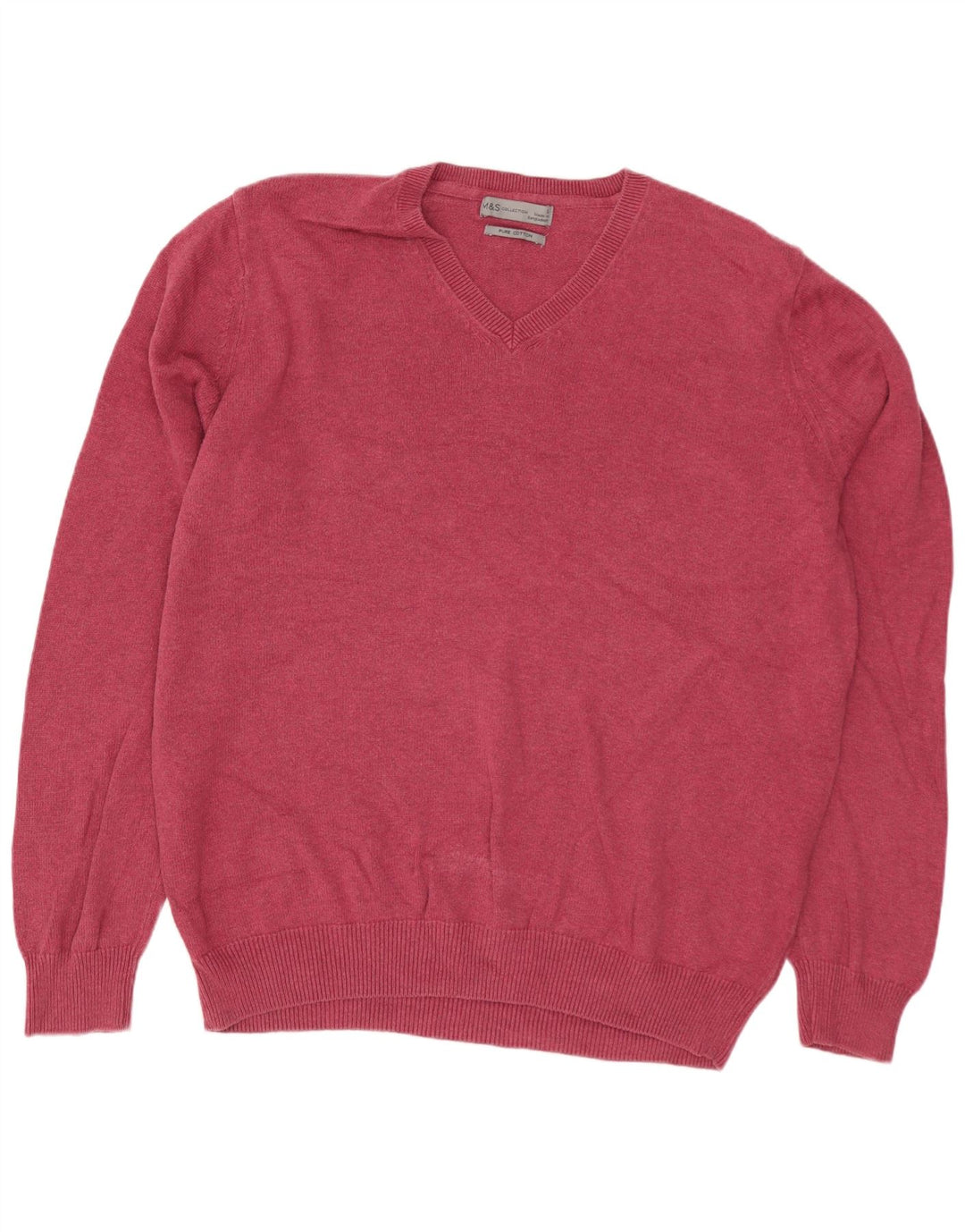 MARKS & SPENCER Maglione da uomo con scollo a V grande in cotone rosa