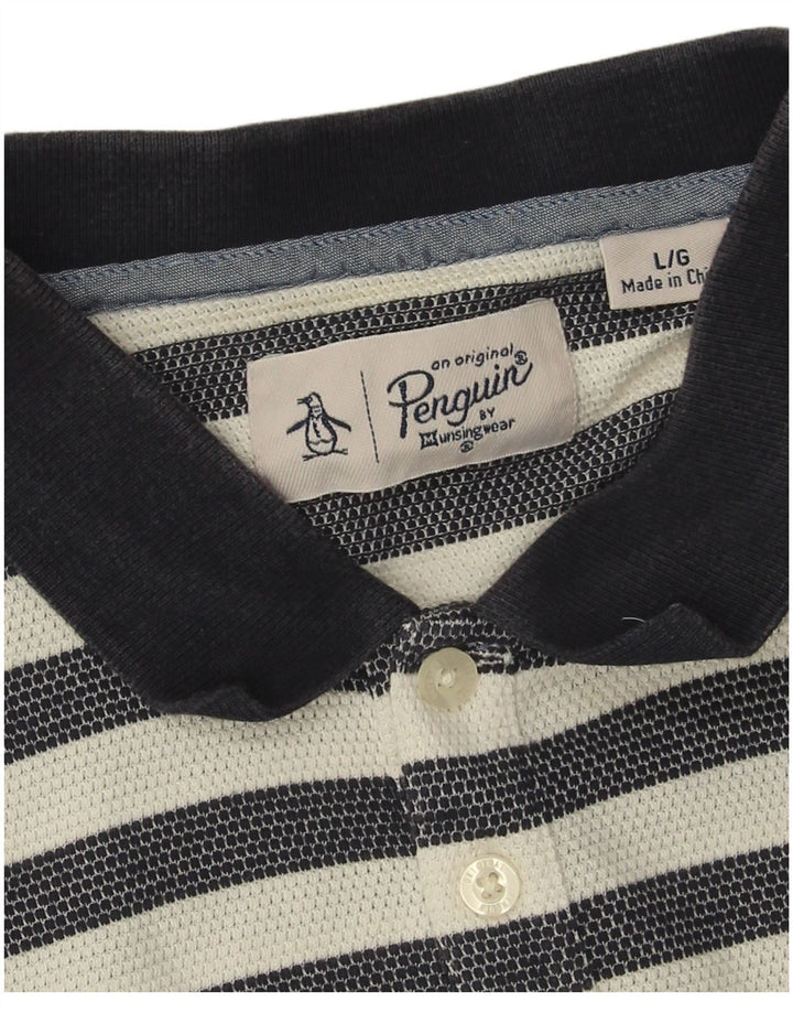 Polo da uomo Penguin grande in cotone a righe blu navy