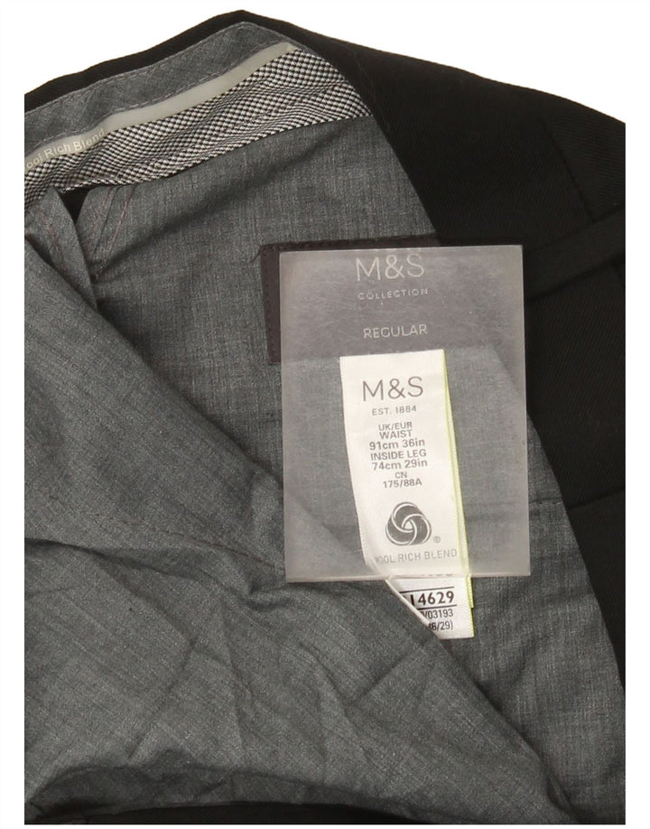 Pantaloni da abito regolari dritti da donna Marks & Spencer W36 L29 lana nera