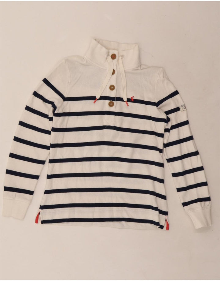JOULES Womens Button Neck Sweatshirt Jumper UK 8 Small  White Striped