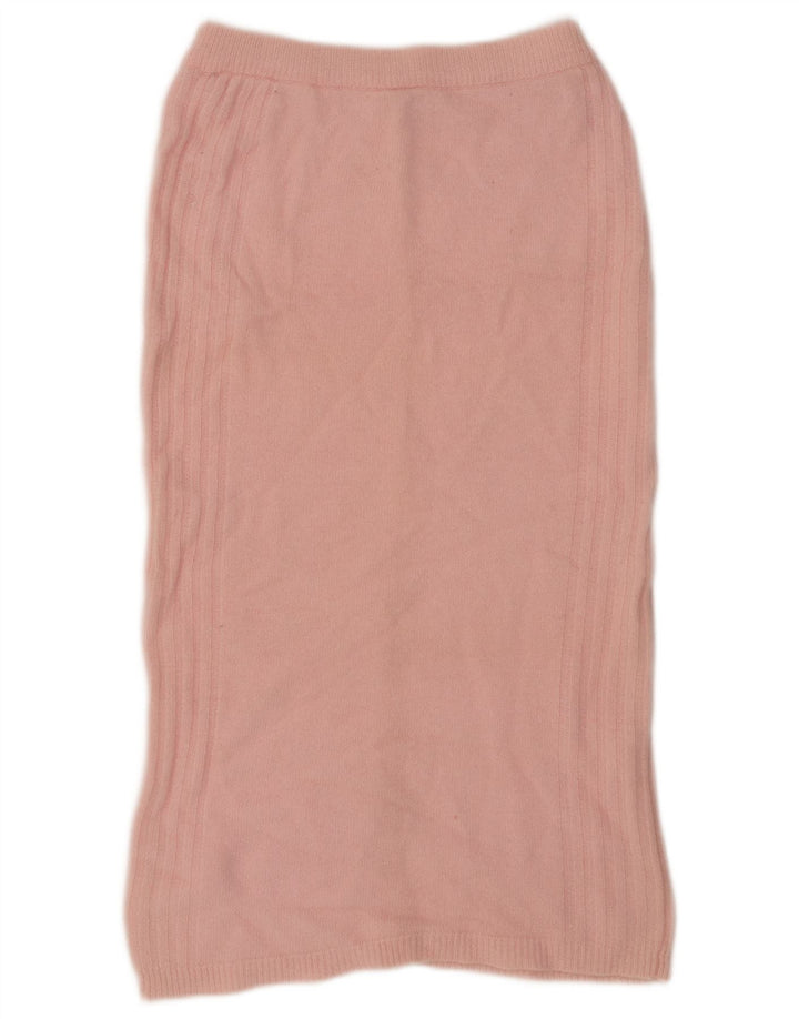 Gonna longuette in maglia da donna vintage EU 38 media W34 lana d'agnello rosa