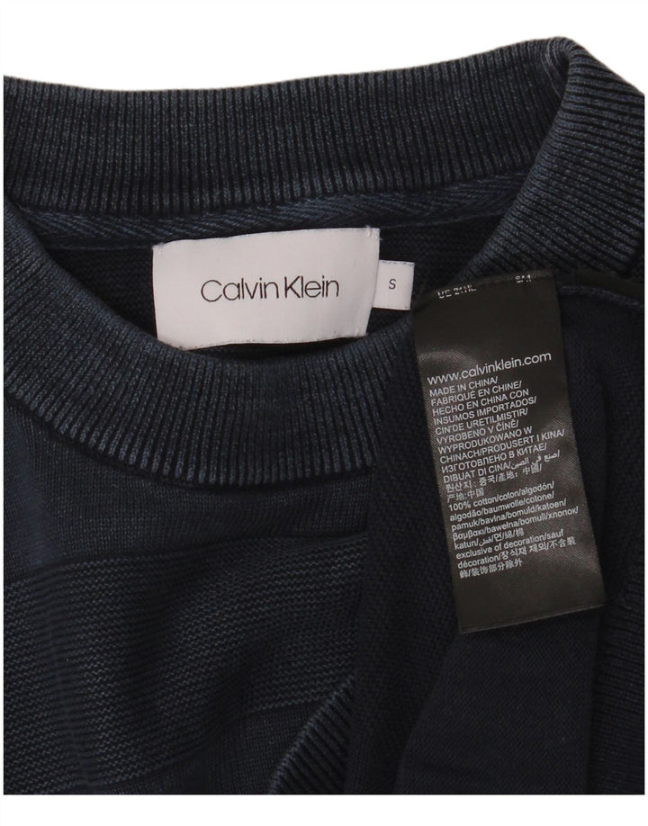 CALVIN KLEIN Maglione maglione girocollo da uomo piccolo in cotone a righe blu navy