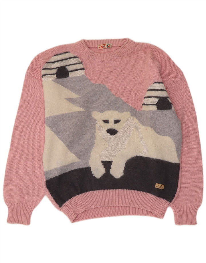 Maglione girocollo con grafica da donna Silvy IT 44 Colorblock rosa medio