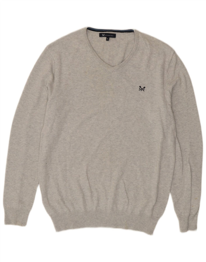 Crew Clothing Maglione da uomo con scollo a V grande cotone grigio