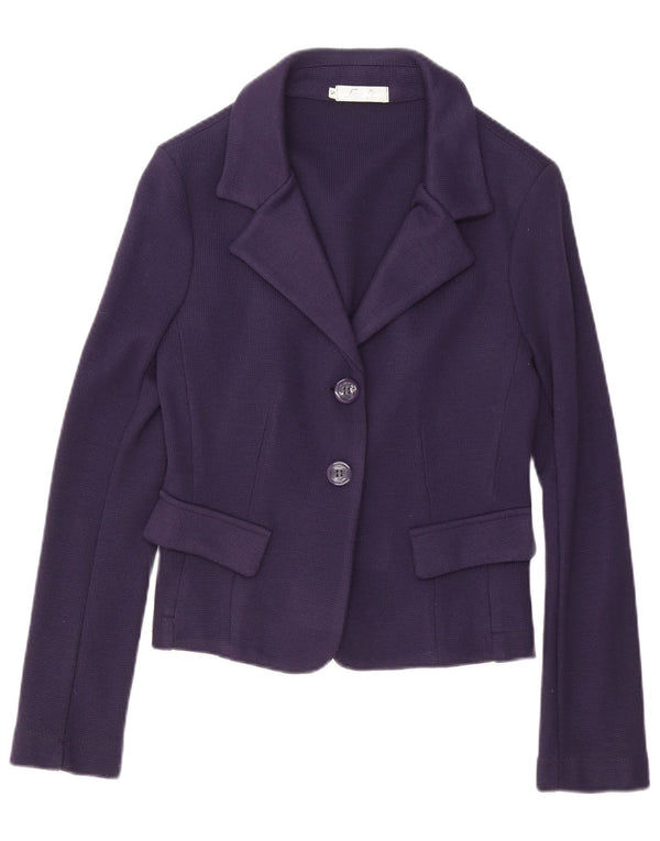 Giacca blazer vintage da donna in maglia a 2 bottoni UK 10 piccolo poliestere viola