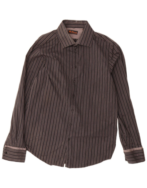 Camicia da uomo Ben Sherman in cotone a righe grandi grigie