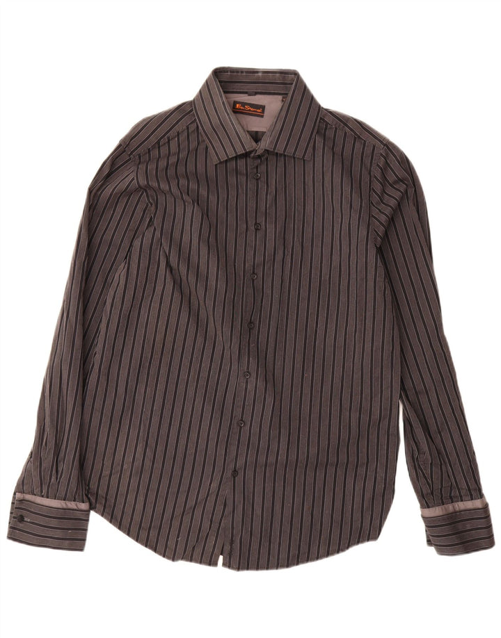 Camicia da uomo Ben Sherman in cotone a righe grandi grigie