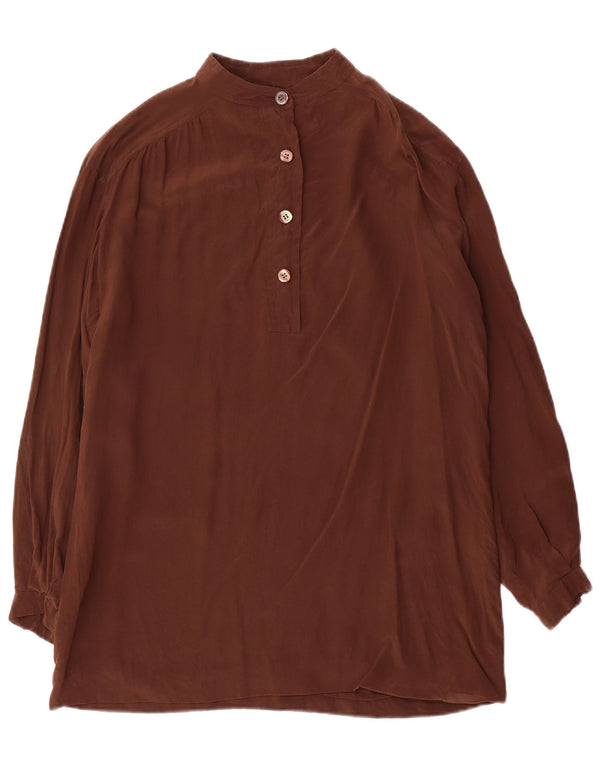 Camicetta vintage da donna a maniche lunghe UK 14 Marrone medio
