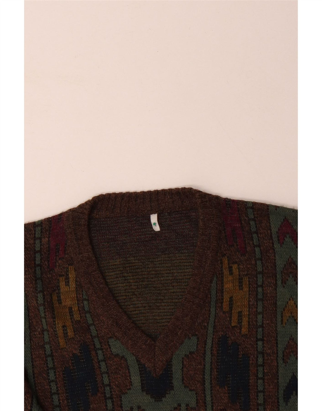 Maglione da uomo con scollo a V VINTAGE IT 50 Marrone medio geometrico