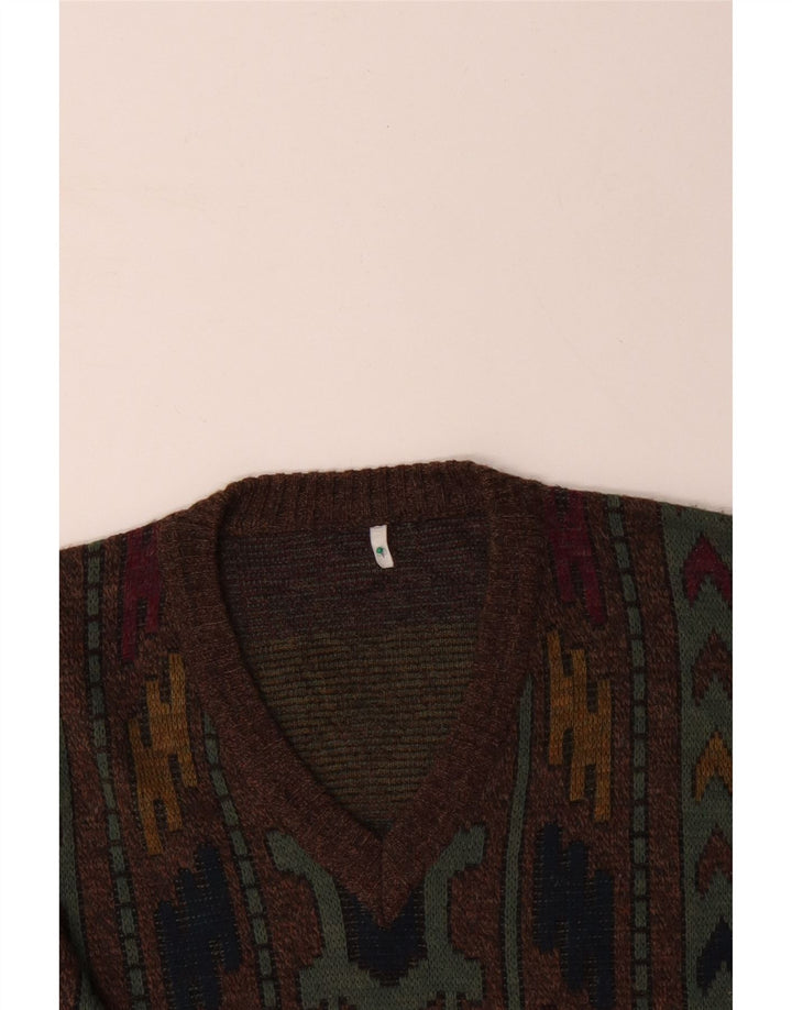 Maglione da uomo con scollo a V VINTAGE IT 50 Marrone medio geometrico