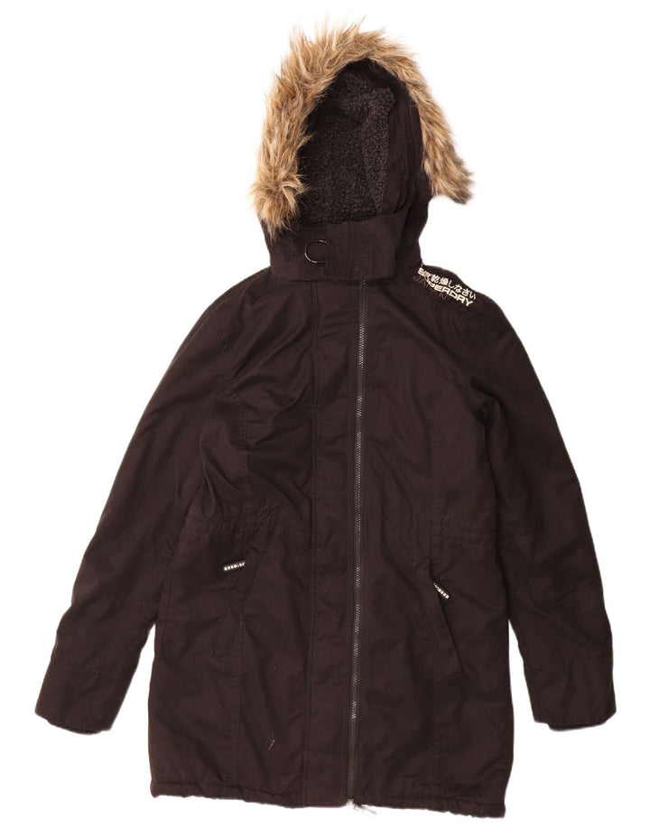 Giacca Parka da donna con cappuccio Superdry UK 16 Large Nero Poliestere