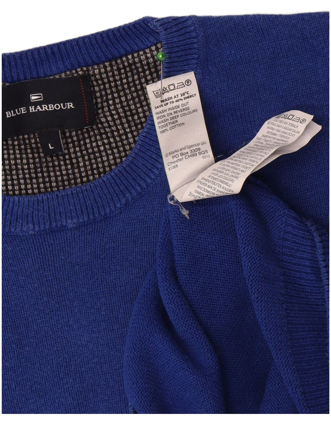 Maglione maglione girocollo da uomo Marks & Spencer blu Harbour grande blu