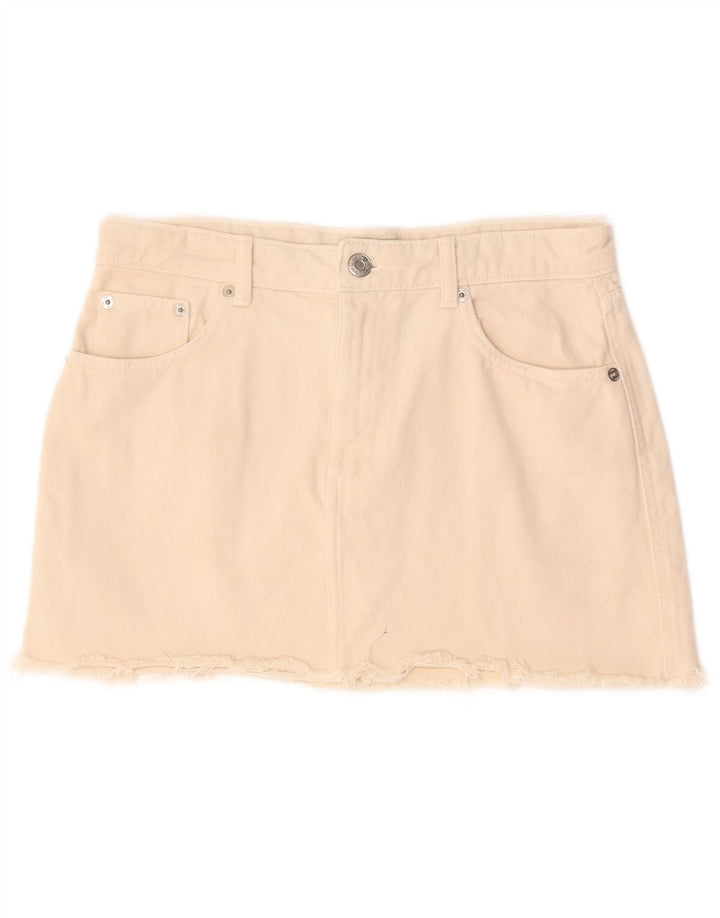 Mini gonna di jeans da donna Zara grande W30 in cotone beige