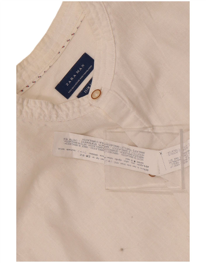 Camicia Zara da uomo slim fit piccola in lino bianco