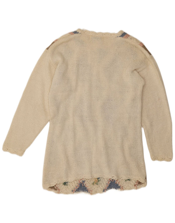 Maglione maglione vintage da donna con scollo a barca UK 10 piccolo bianco sporco geometrico