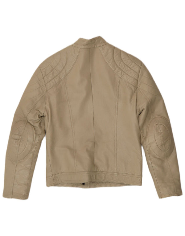 Giacca da motociclista in pelle vintage da donna UK 8 piccola Beige