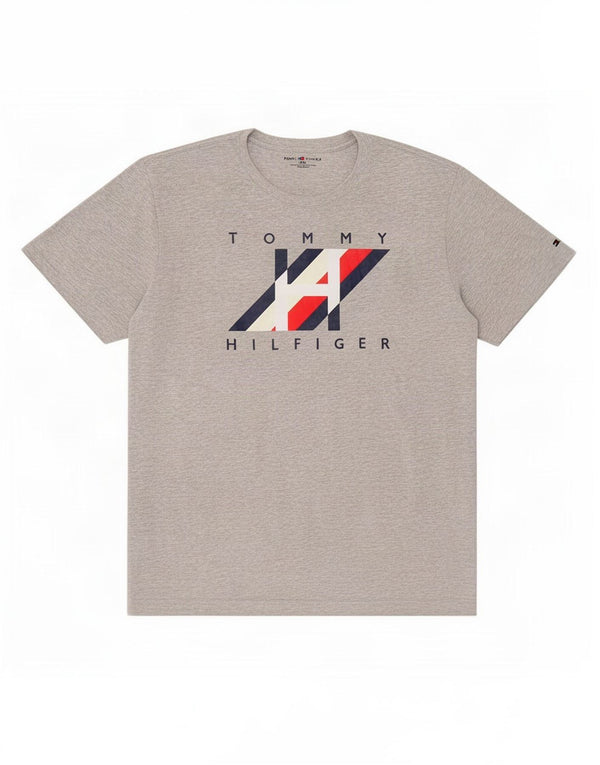 T-shirt grafica da uomo Tommy Hilfiger Top grande in cotone grigio