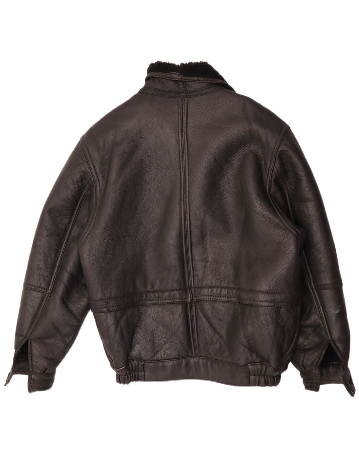 Giubbotto in shearling vintage da uomo IT 50 grande nero